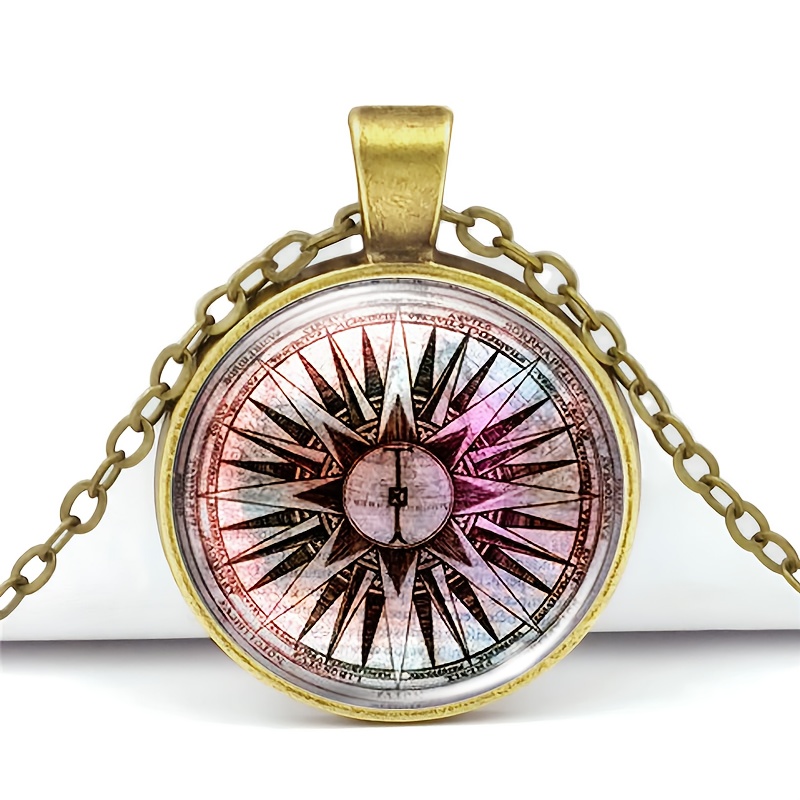 Classic Brown Metal Compass Design Necklace